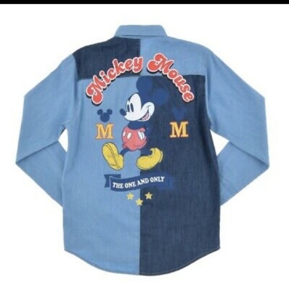 Disney’s Our Universe chambray Mickey Mouse Long Sleeve Shirt Denim - Picture 2 of 2